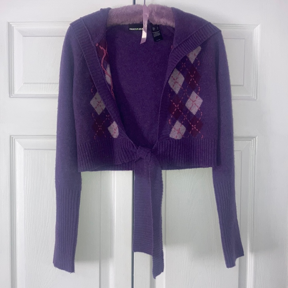 DKNY Front Tie Cropped Hooded Sweater